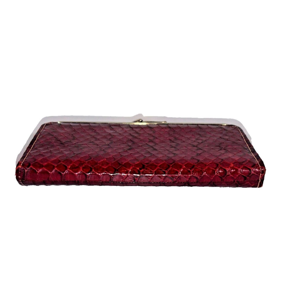 Vintage Baronet Genuine Cobra Snakeskin Red Wallet Clutch Checkbook Purse - Picture 9 of 16